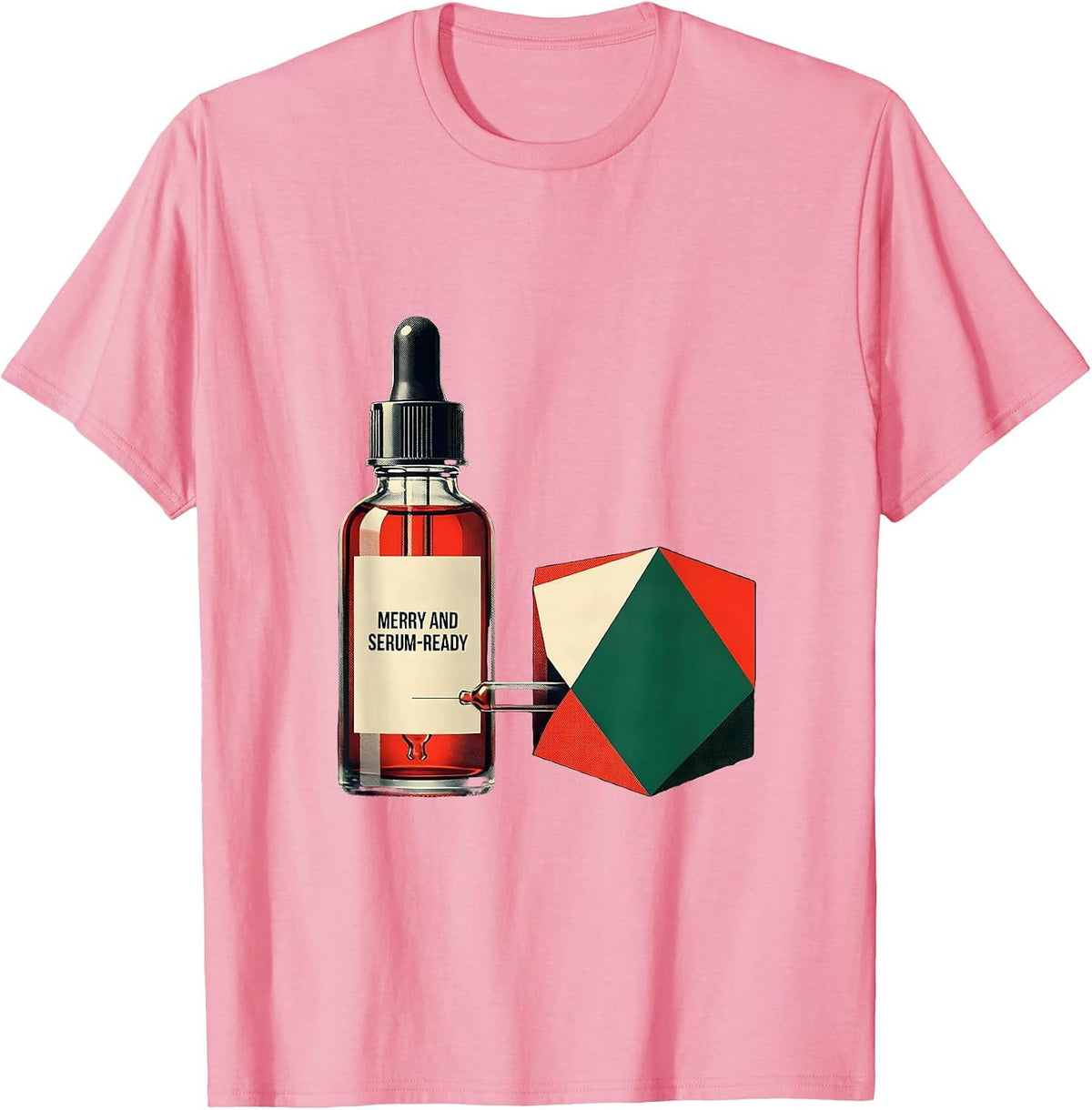 Men's Merry And Serum-Ready Geometric Esthetician Dermatology T-Shirt - Pink