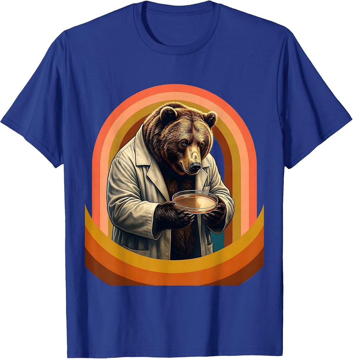 Men's Science Bear Lab Coat Petri Dish Illustration T-Shirt - Royal Blue