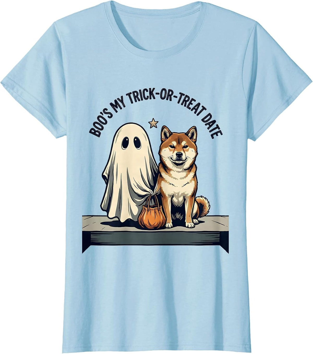 Boo's My Trick-or-Treat Date Funny Ghost Dog Mom Halloween T-Shirt - Baby Blue