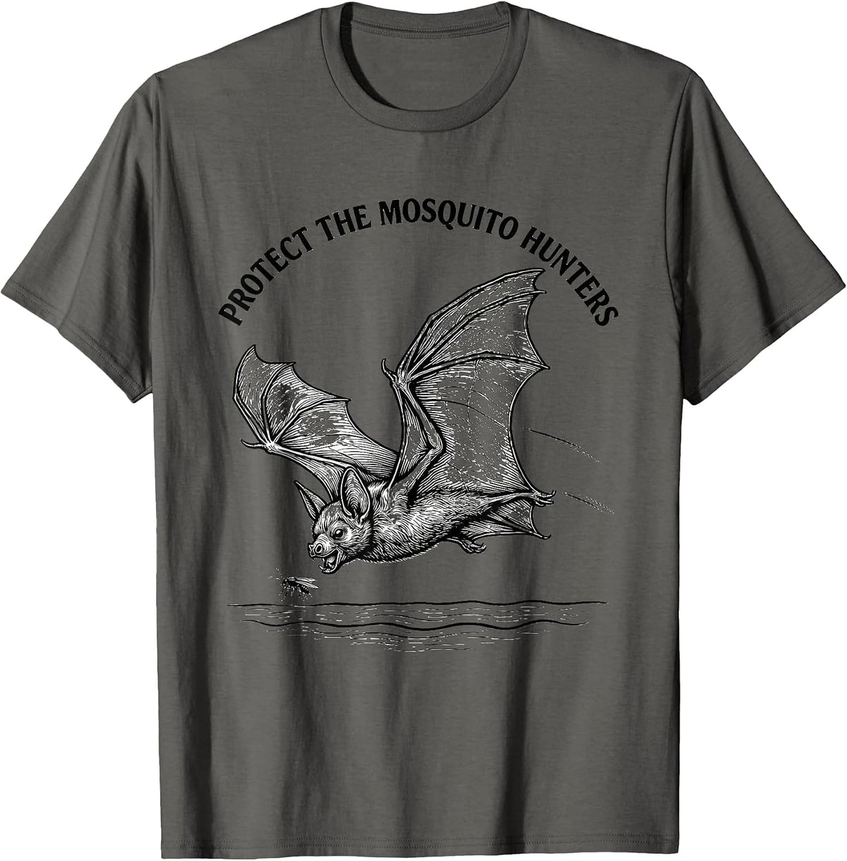 Protect The Mosquito Hunters Funny Bat Lover Wildlife T-Shirt - Asphalt Grey