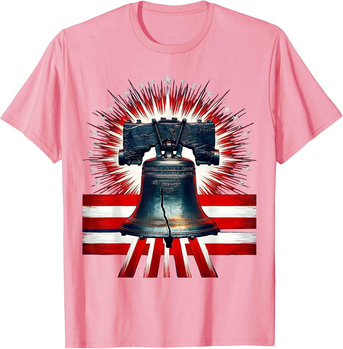 Men's Liberty Bell Sunburst Cracked Bell Patriotic Design T-Shirt - Pink