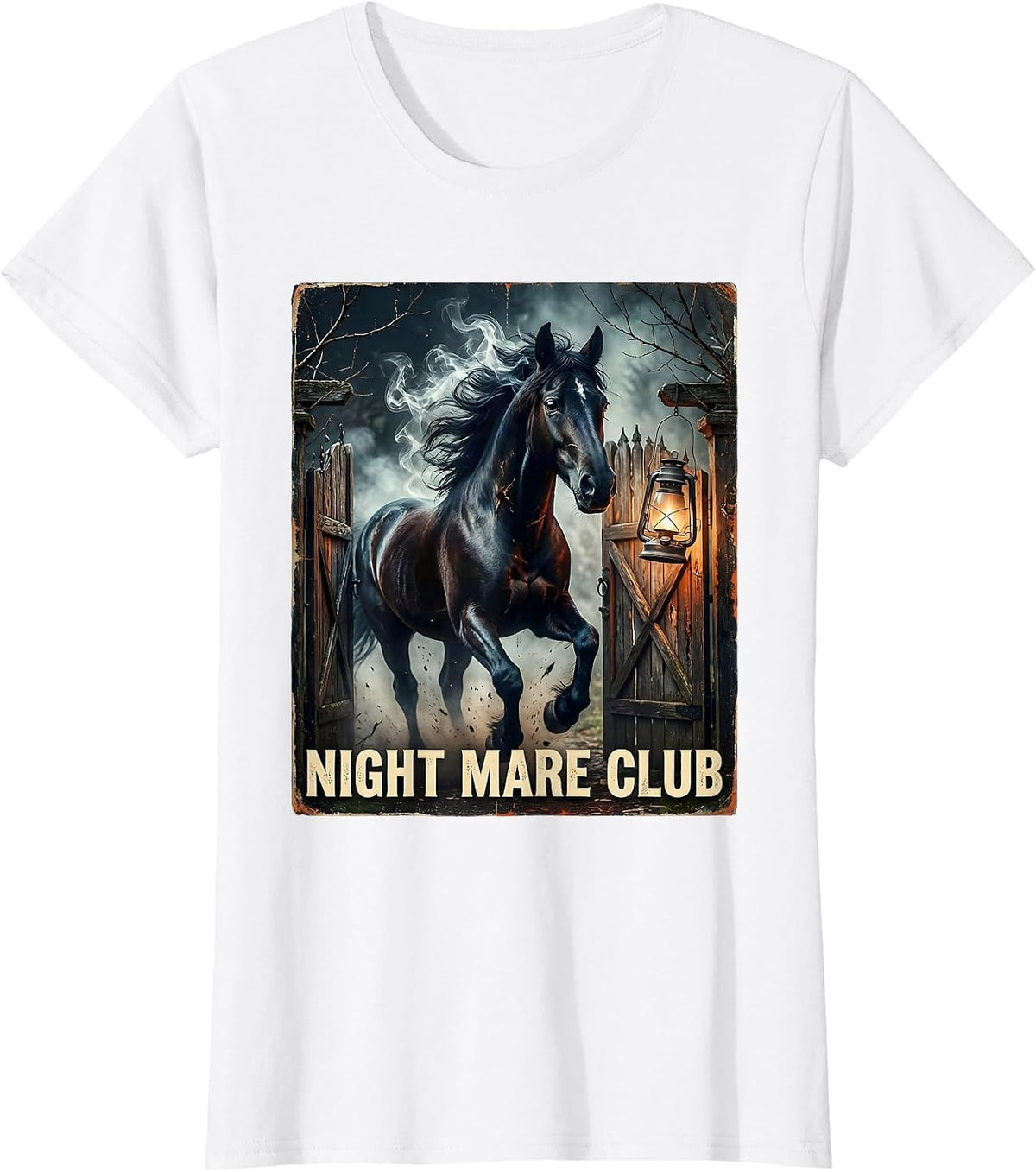 Night Mare Club Vintage Gothic Halloween Horse Lover Humor T-Shirt - White