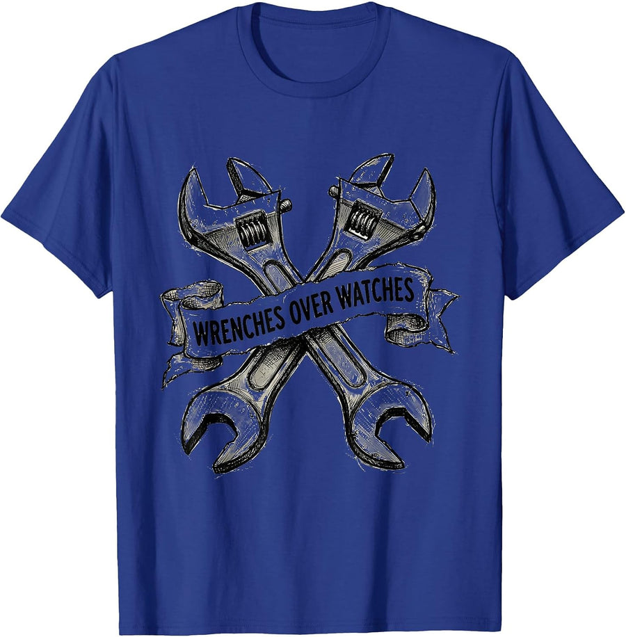 Wrenches Over Watches Mechanic Pride Design T-Shirt - Royal Blue