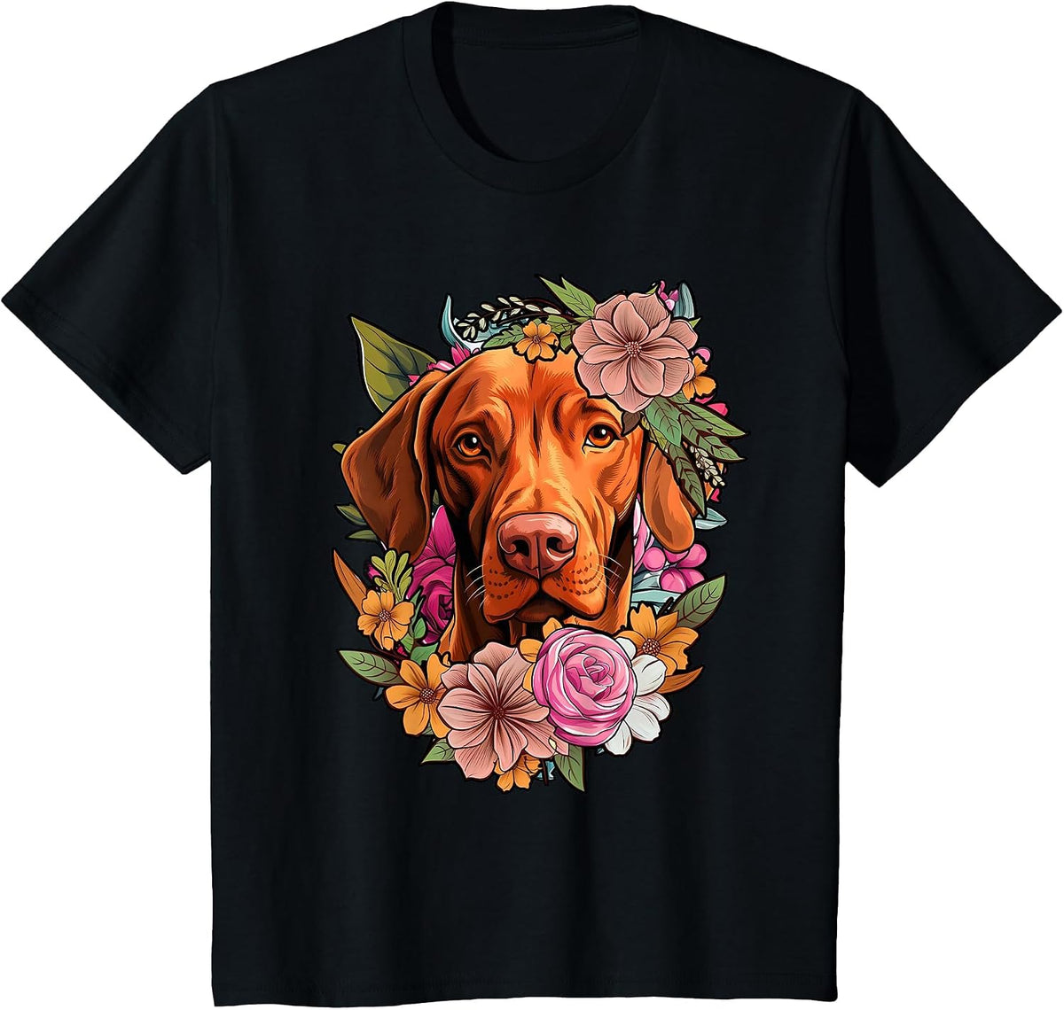 Cute Flower Vizsla T-Shirt - Black