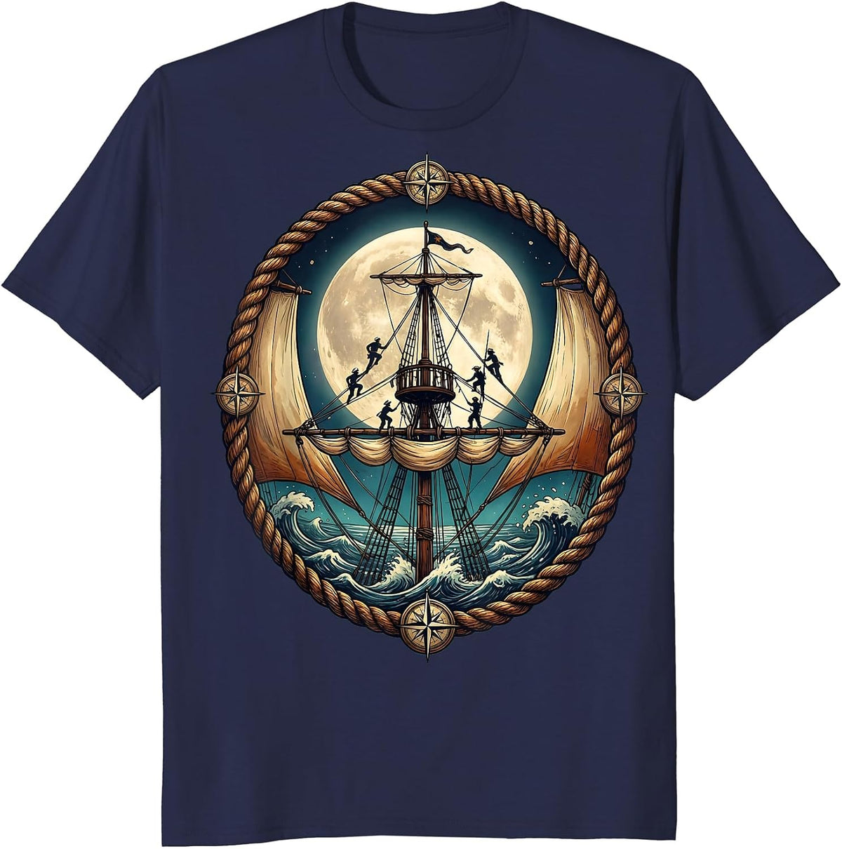 Tall Ship Rigging Climbers Nautical Sailing Crew T-Shirt - Navy Blue