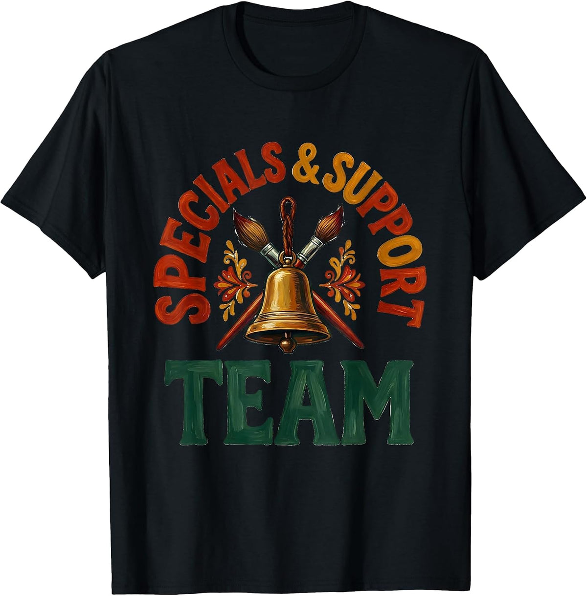 Men's Specials Support Team Folk Art Teacher Appreciation Back T-Shirt - Black