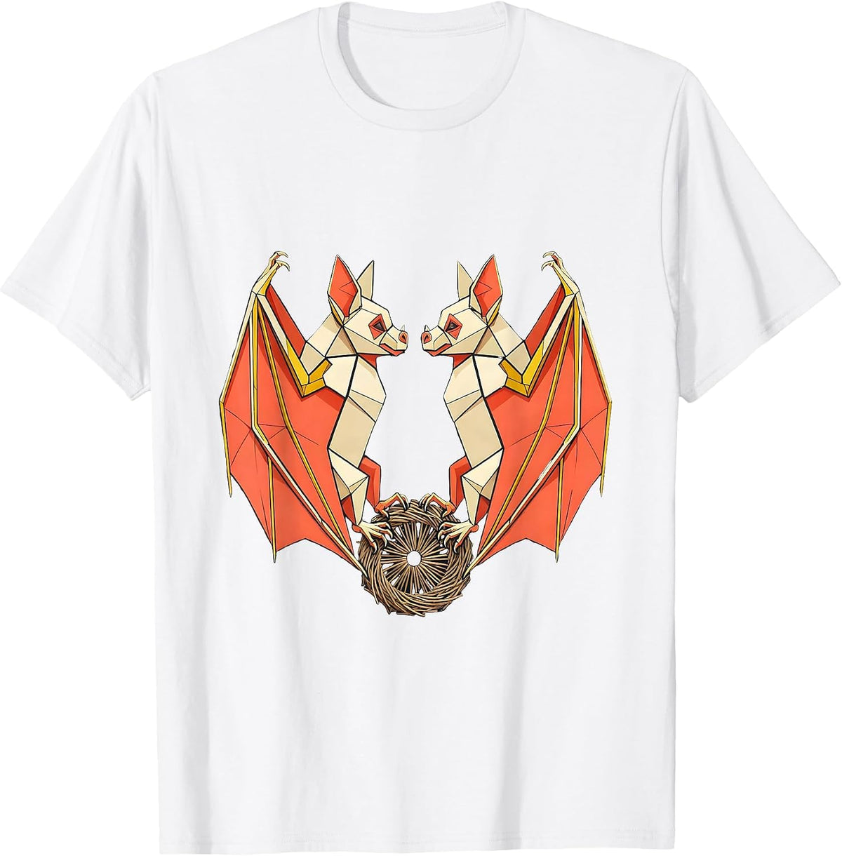 Men's Bat Geometric Interlocked Wildlife Lover T-Shirt - White