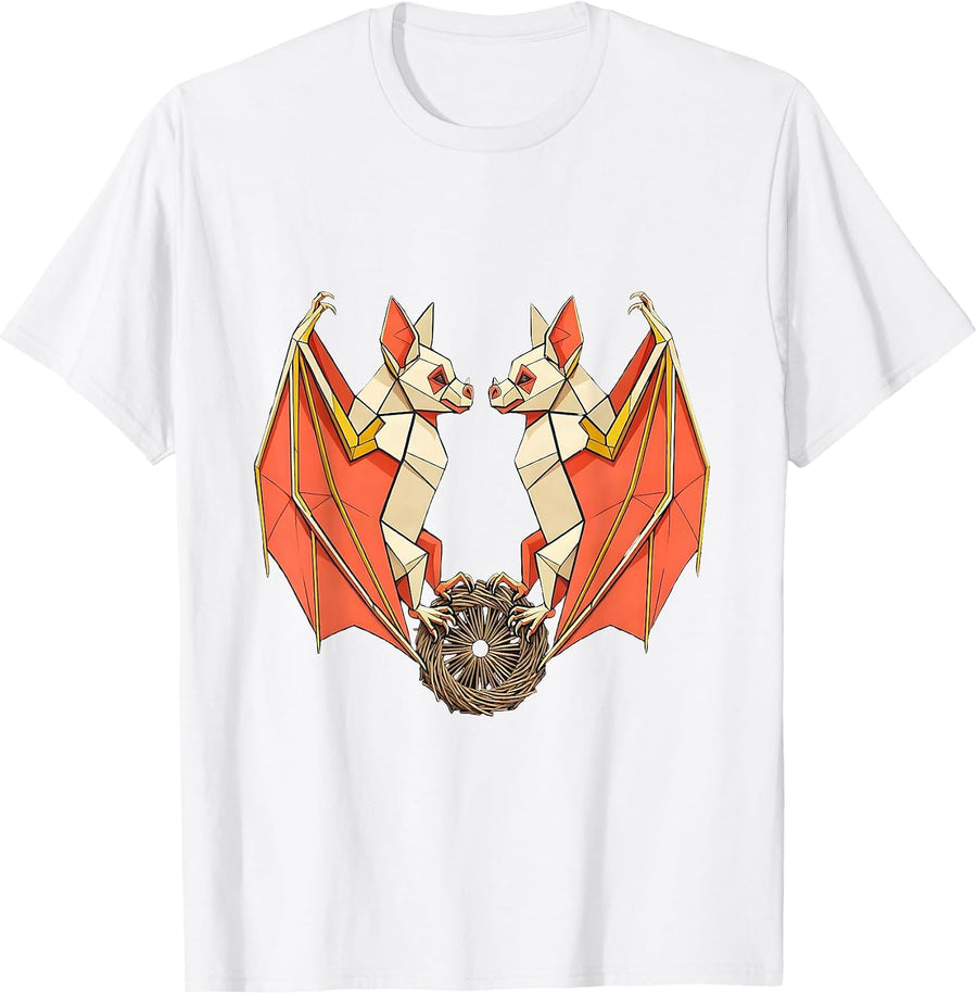 Men's Bat Geometric Interlocked Wildlife Lover T-Shirt - White