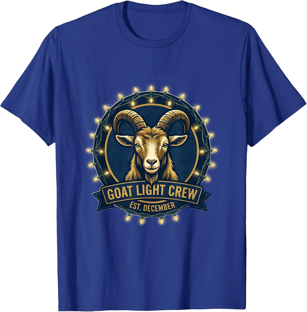 Goat Light Crew Est December Funny Goat Christmas Graphics T-Shirt - Royal Blue