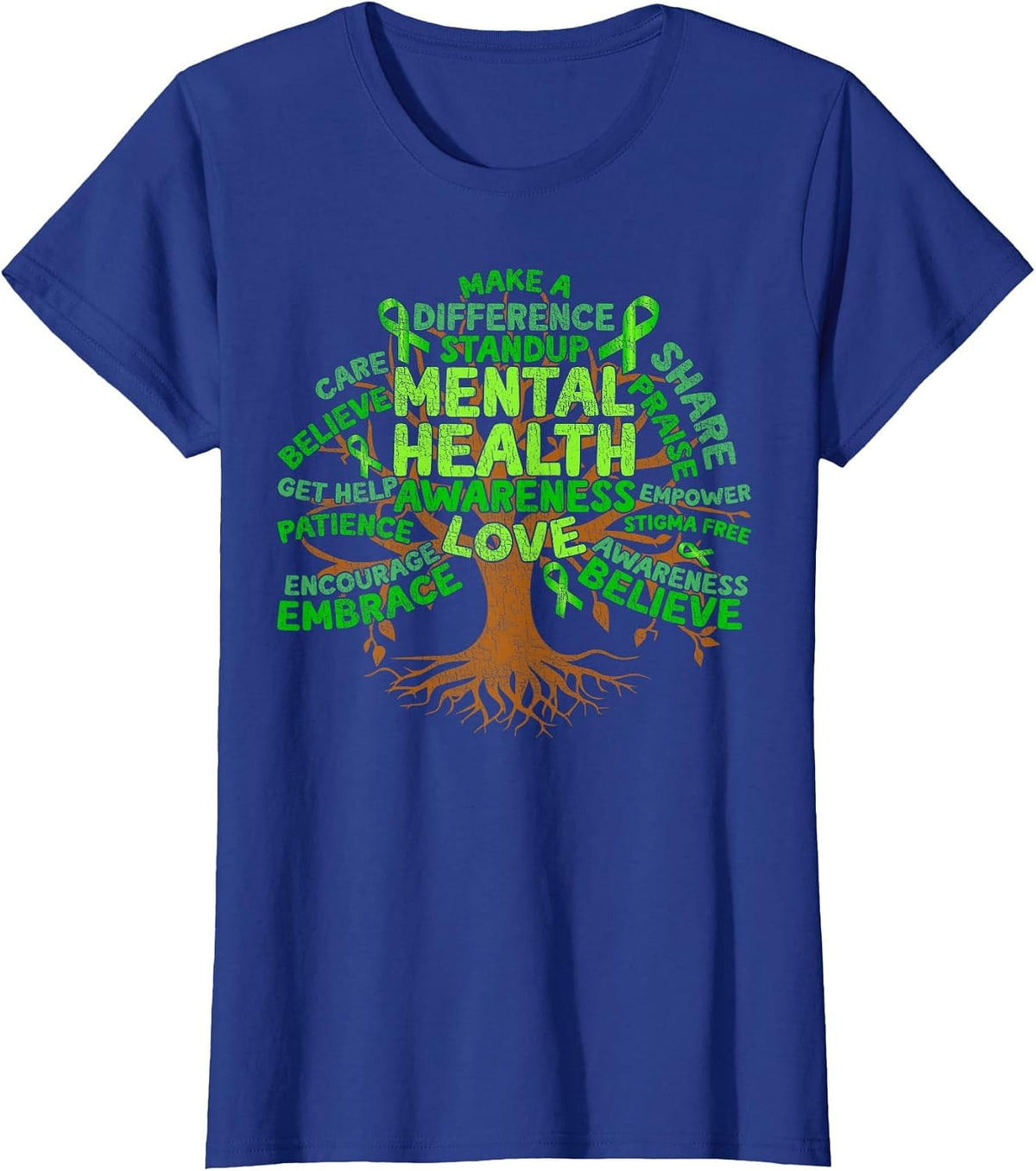 Motivational Support Green Tree Mental Health Awareness T-Shirt - Royal Blue