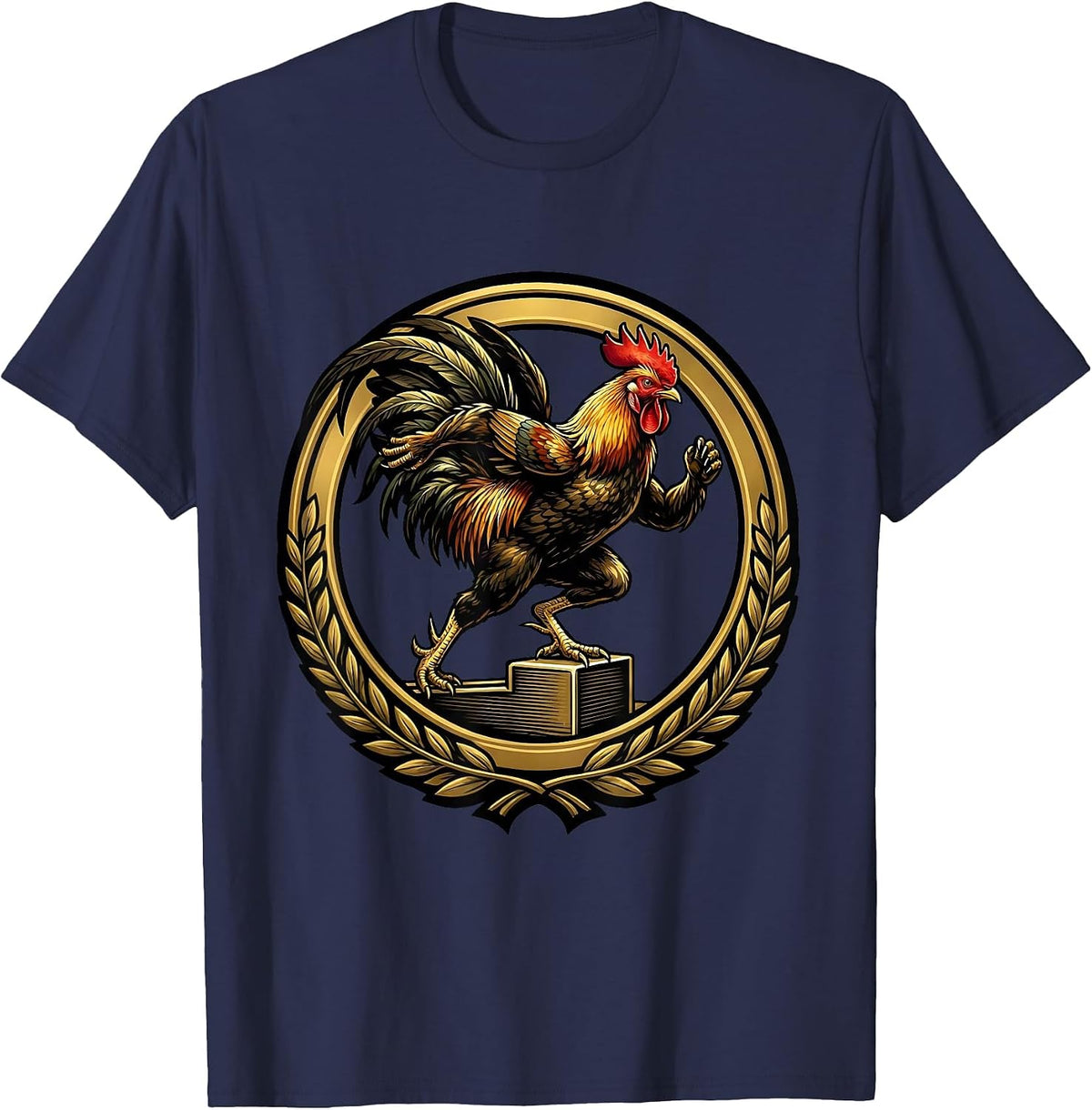 Sprinting Chicken Starting Block Track Runner T-Shirt - Navy Blue