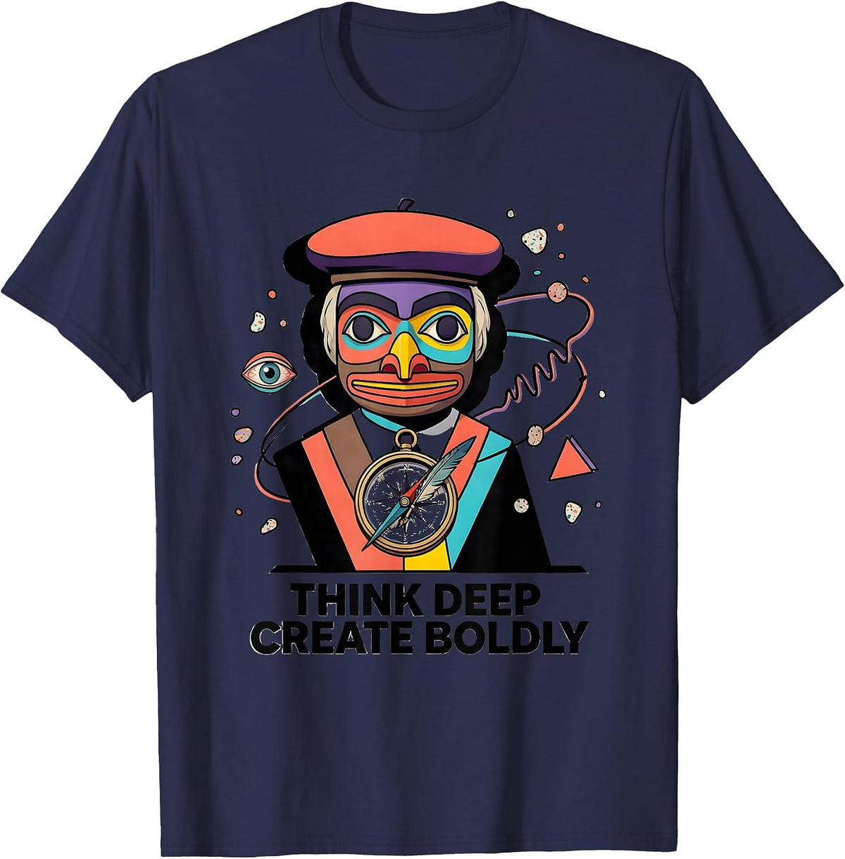 Think Deep Create Boldly Renaissance Men Design T-Shirt - Navy Blue