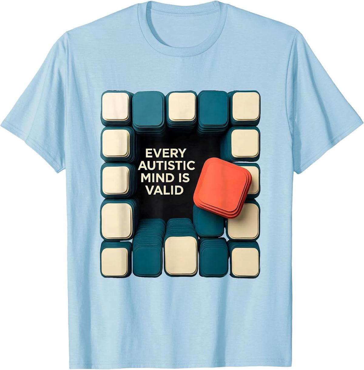 Men's Every Autistic Mind Is Valid Paper Cutout Neurodiversity T-Shirt - Baby Blue