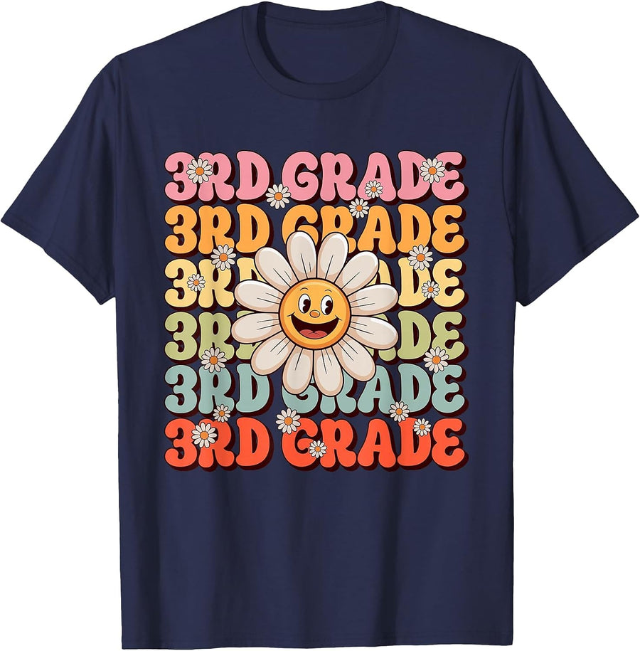 Cute 3rd Grade First Day of School Teacher Back to School T-Shirt - Navy Blue