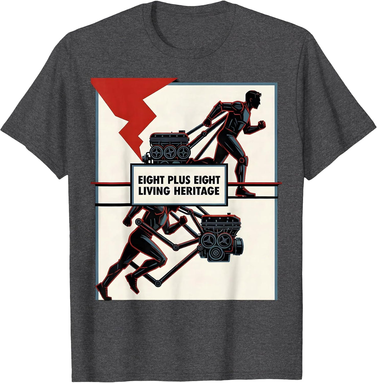 Men's Eight Plus Eight Living Heritage Constructivist Steam Train T-Shirt - Dark Heather Grey