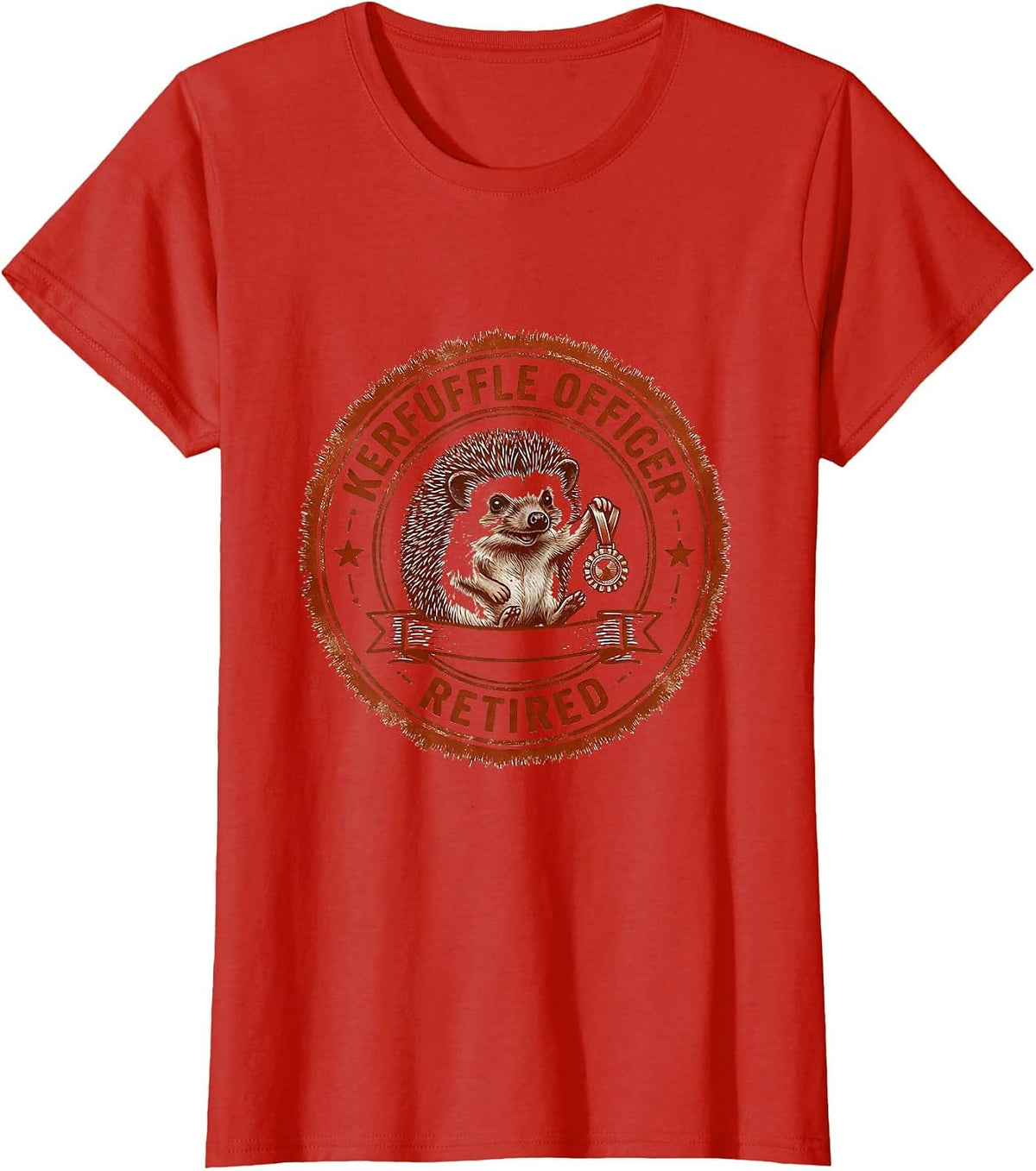 Kerfuffle Officer, Retired Whimsical Hedgehog Meme Humor T-Shirt - Red