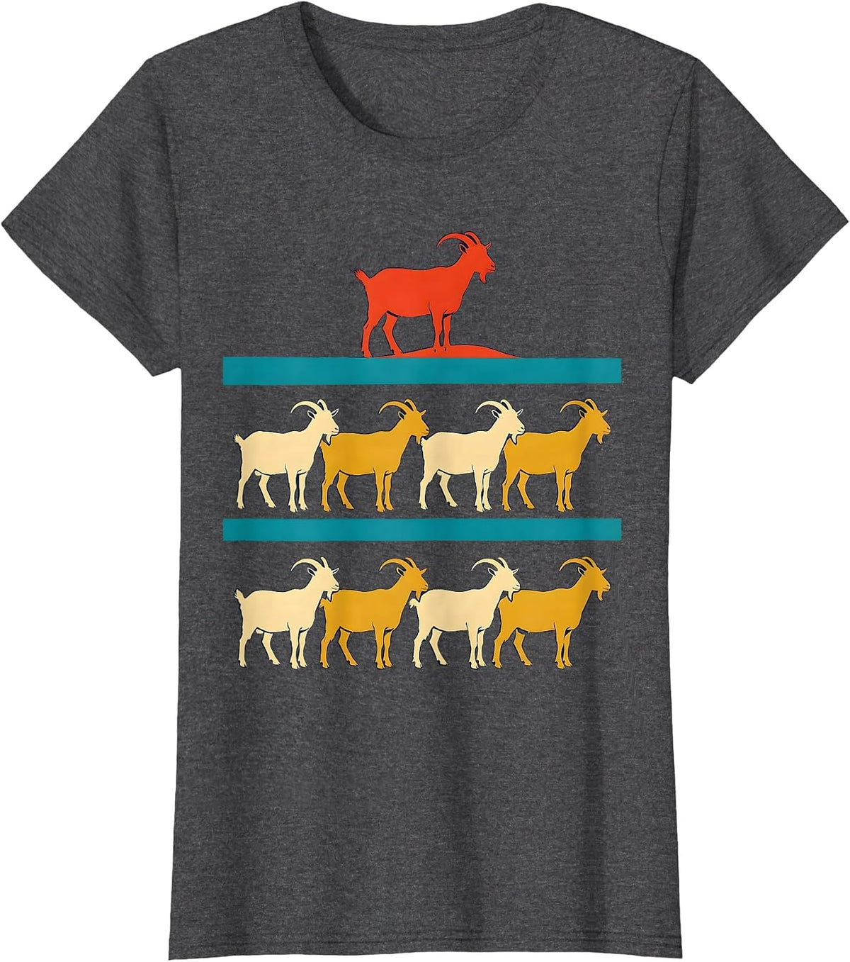 Women's Stacked Goats Screenprint Farm Animal Lover Humor T-Shirt - Dark Heather Grey