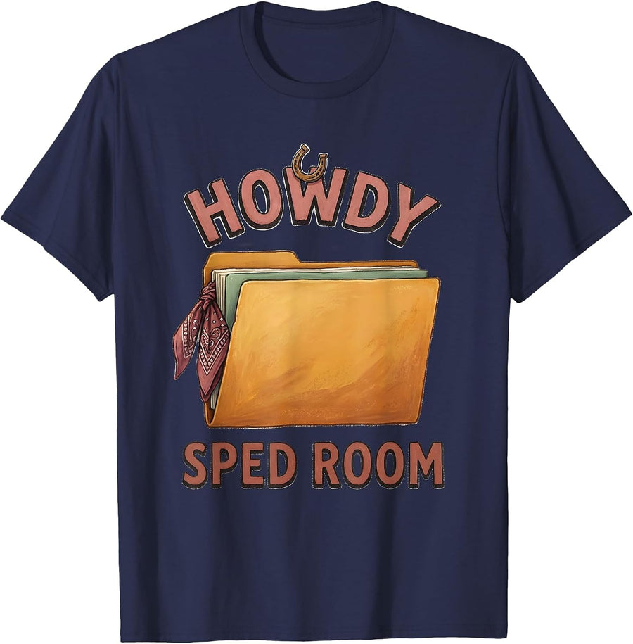 Howdy SPED Room Storybook Western Grade-Level Teacher T-Shirt - Navy Blue
