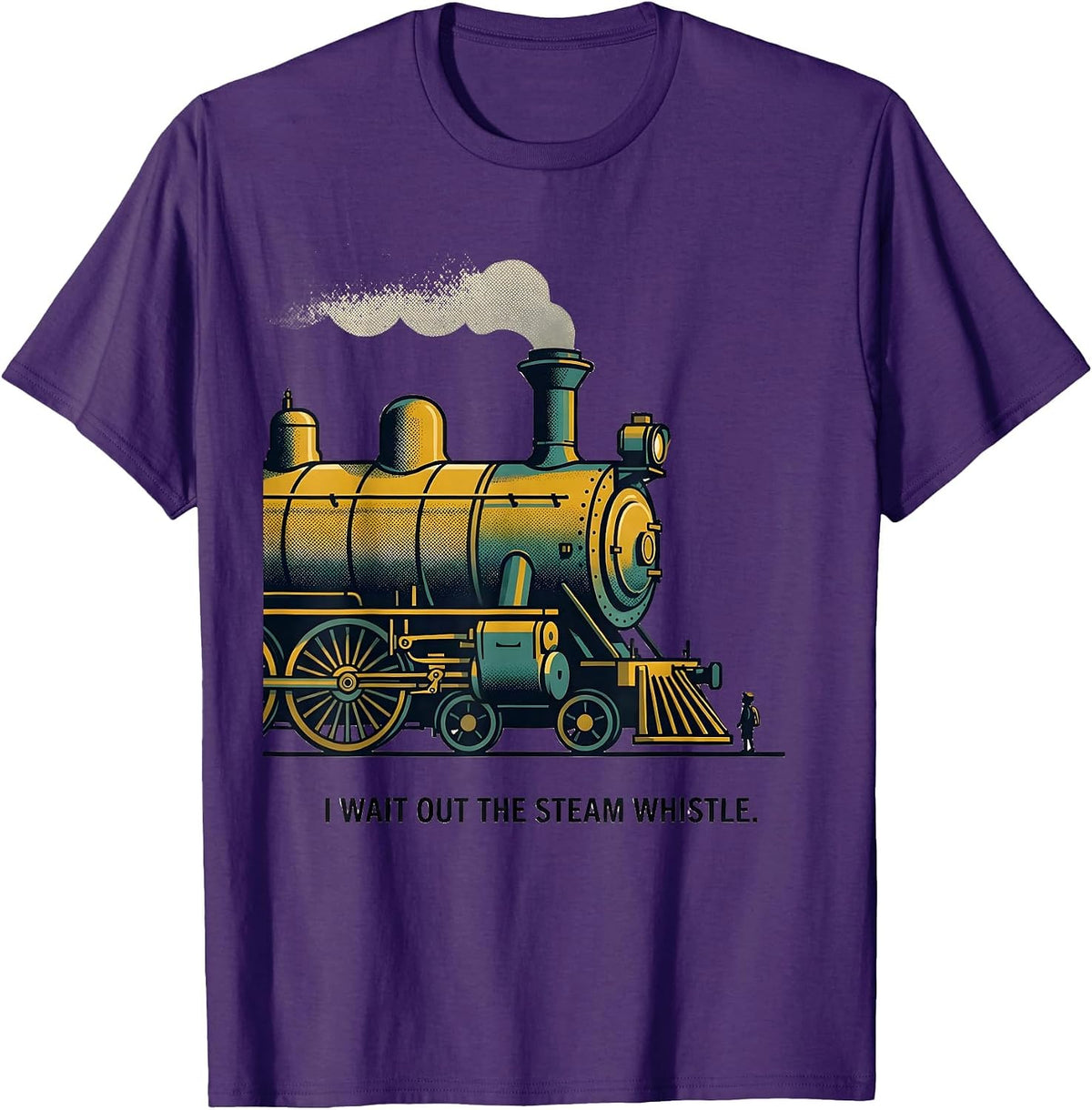 I Wait Out The Steam Whistle Midcentury Modern Train T-Shirt - Purple