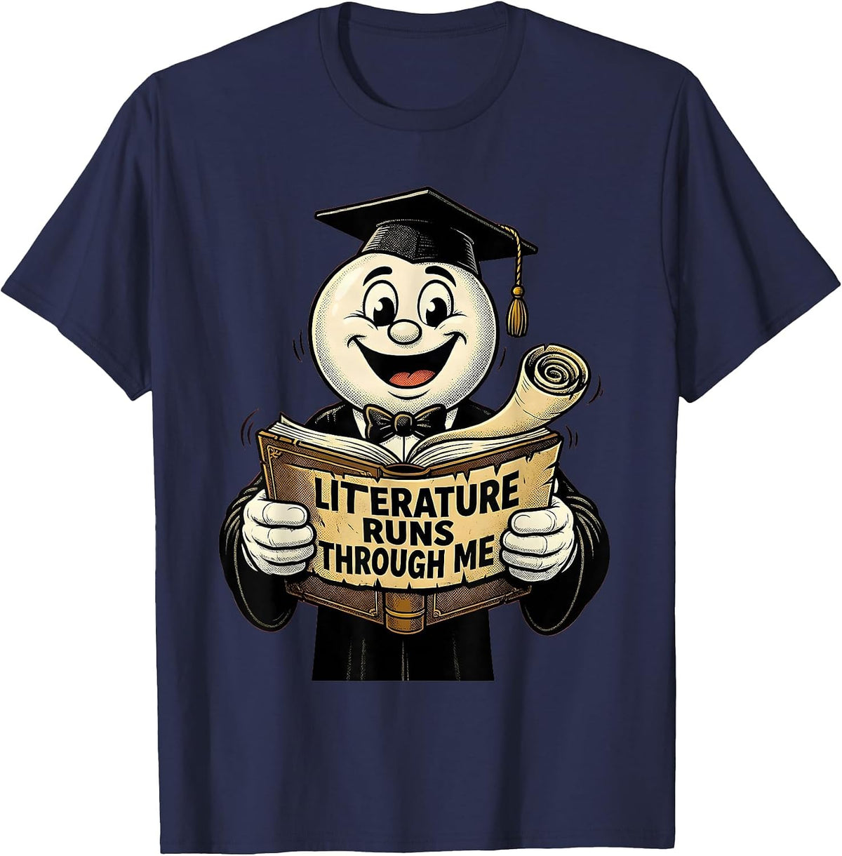 Literature Runs Through Me English Teacher Design T-Shirt - Navy Blue