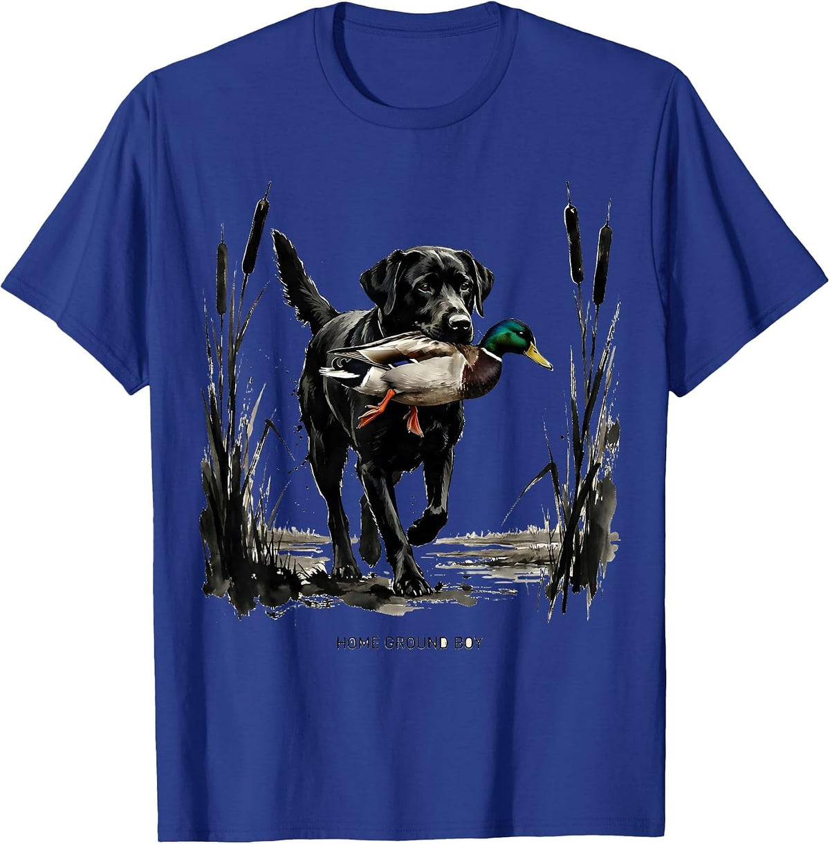 Home Ground Boy Ink Brush Labrador Hunting Dog Marsh Scene T-Shirt - Royal Blue