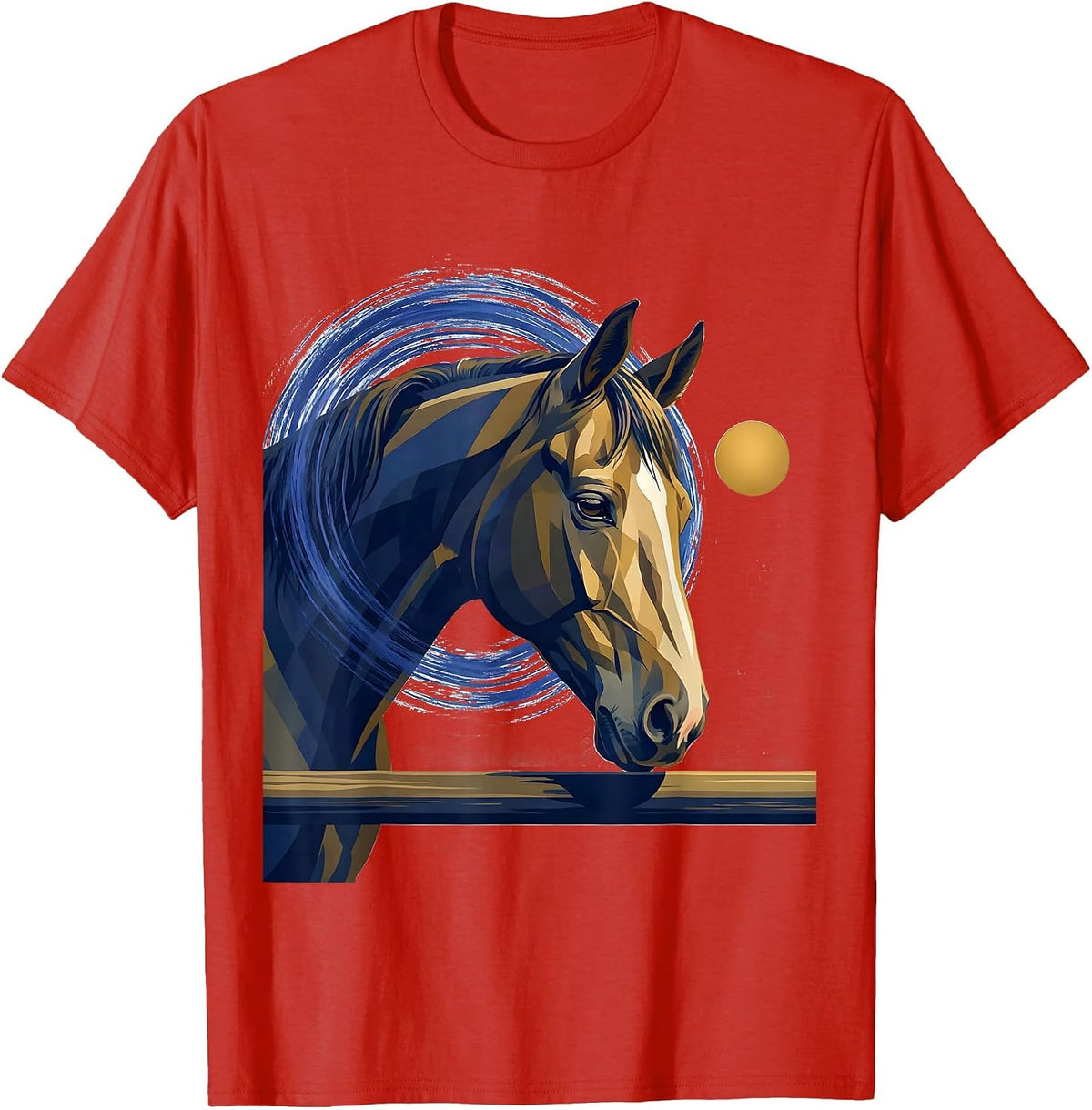Men's Horse Night Portrait Illustration Animal Lover Keepsake T-Shirt - Red