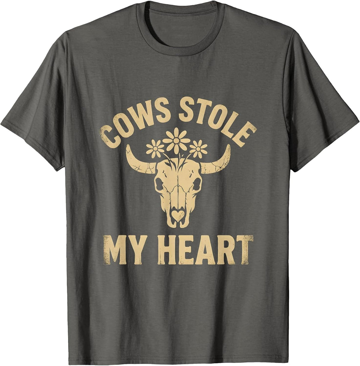 Cows Stole My Heart Cute Cow Lover Design T-Shirt - Asphalt Grey