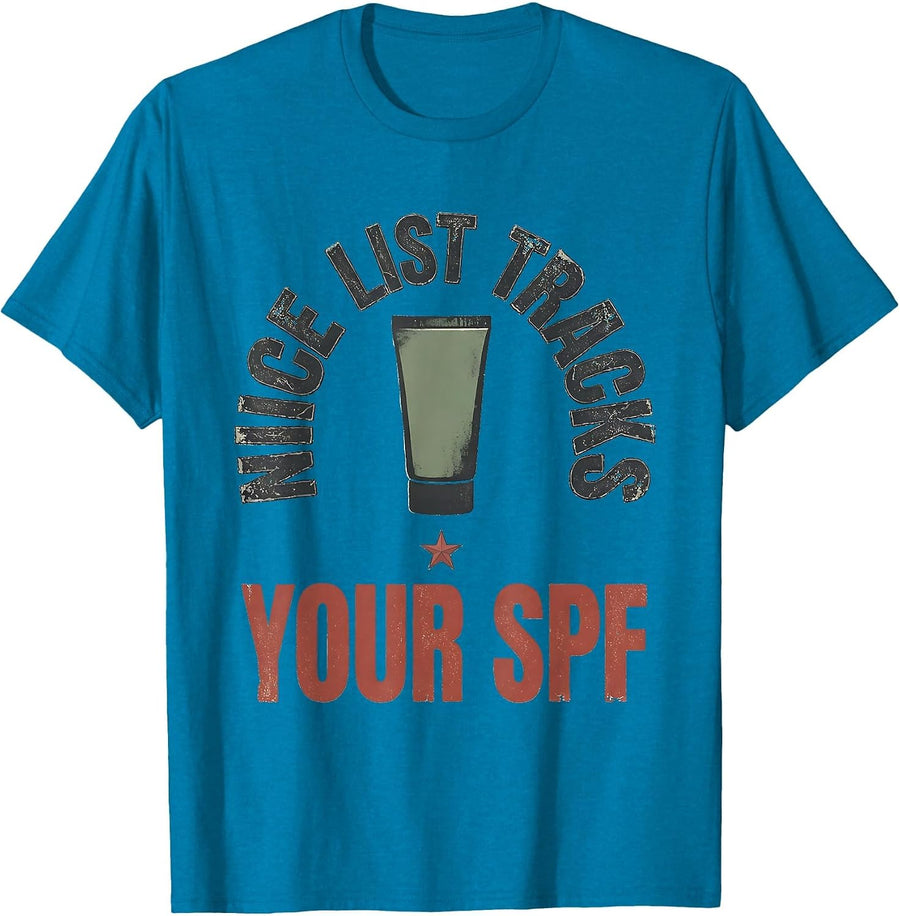 Nice List Tracks Your SPF Distressed Esthetician Skincare T-Shirt - Sapphire Blue