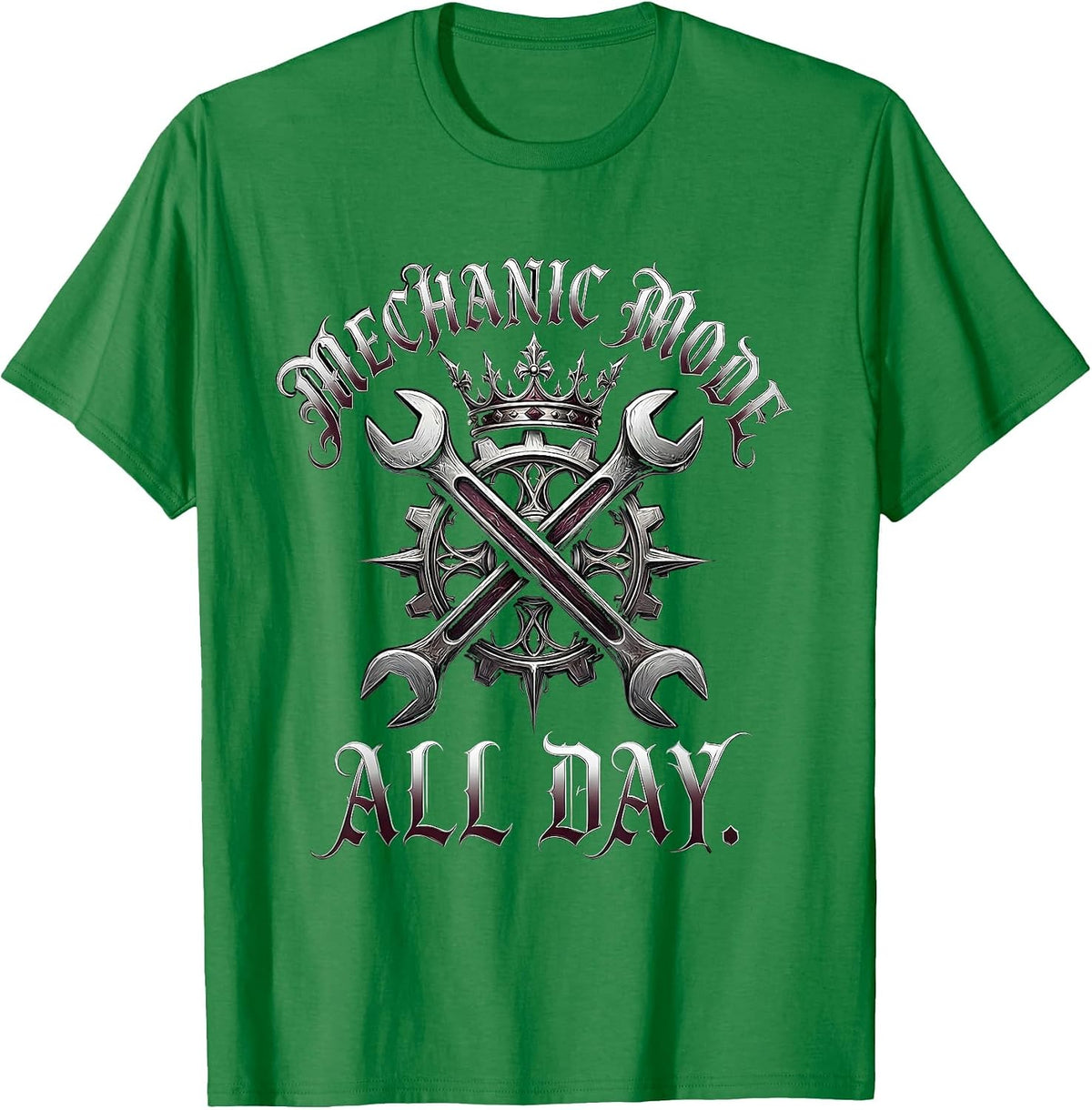 Men's Mechanic Mode All Day Auto Repair Design T-Shirt - Kelly Green