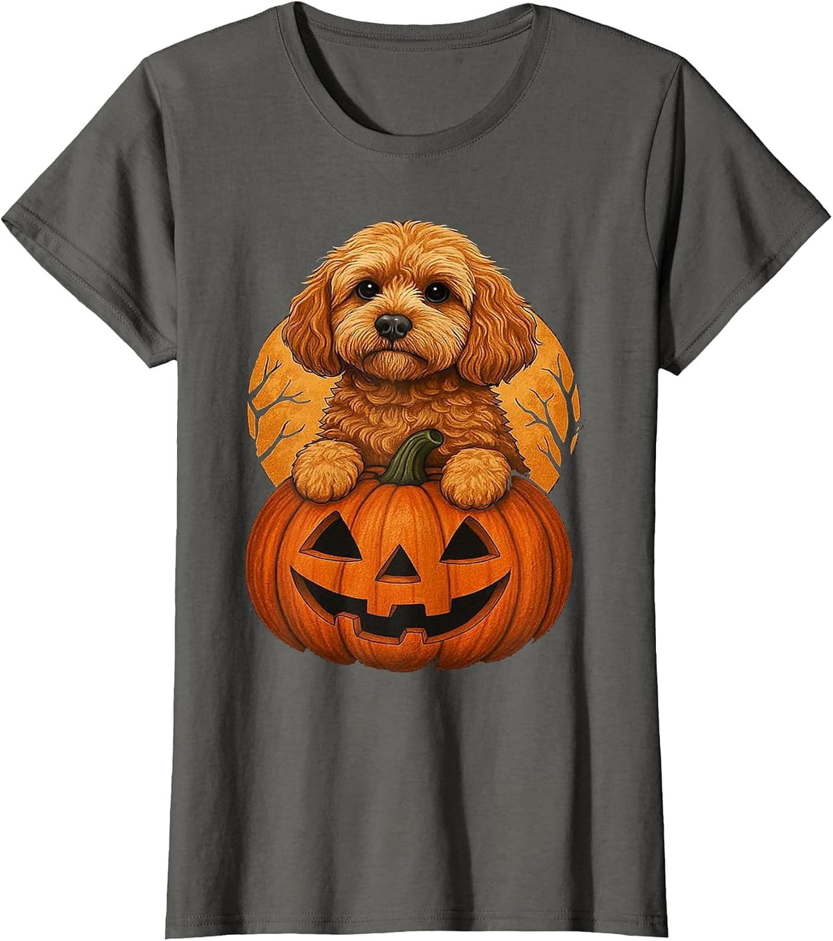 Cavapoo Pumpkin Halloween Toddler Kids Men Women T-Shirt - Asphalt Grey