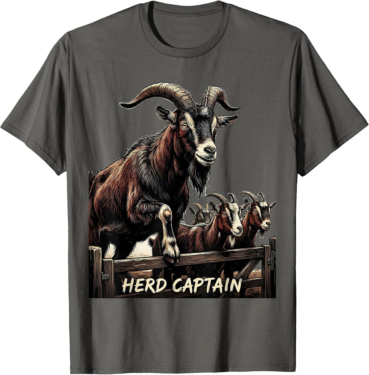 Herd Captain Funny Goat Farmer Goat Lover Gift T-Shirt - Asphalt Grey
