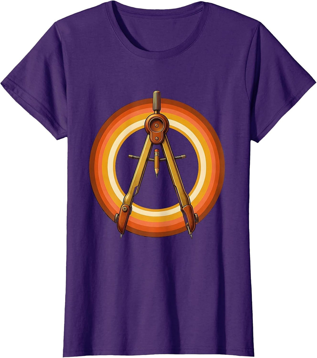 Women's Compass Drawing a Circle Geometry Art Design T-Shirt - Purple