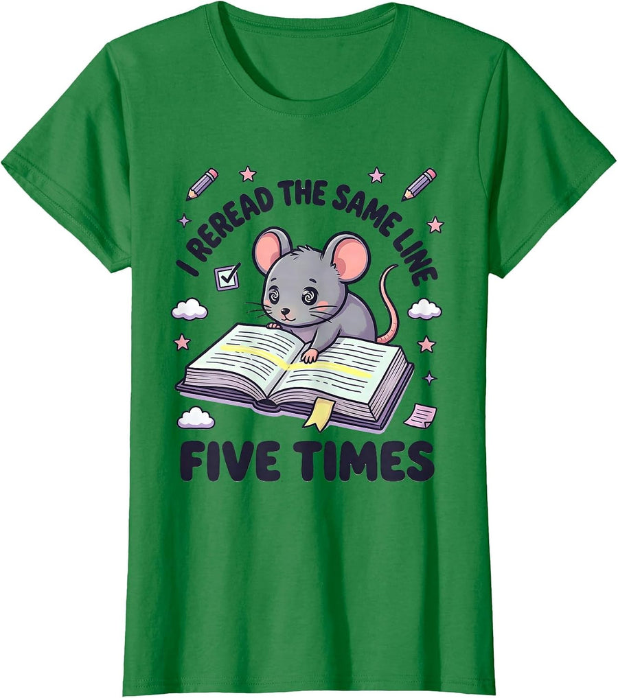 Women's I Reread The Same Line Five Times Kawaii Neurodiversity T-Shirt - Kelly Green