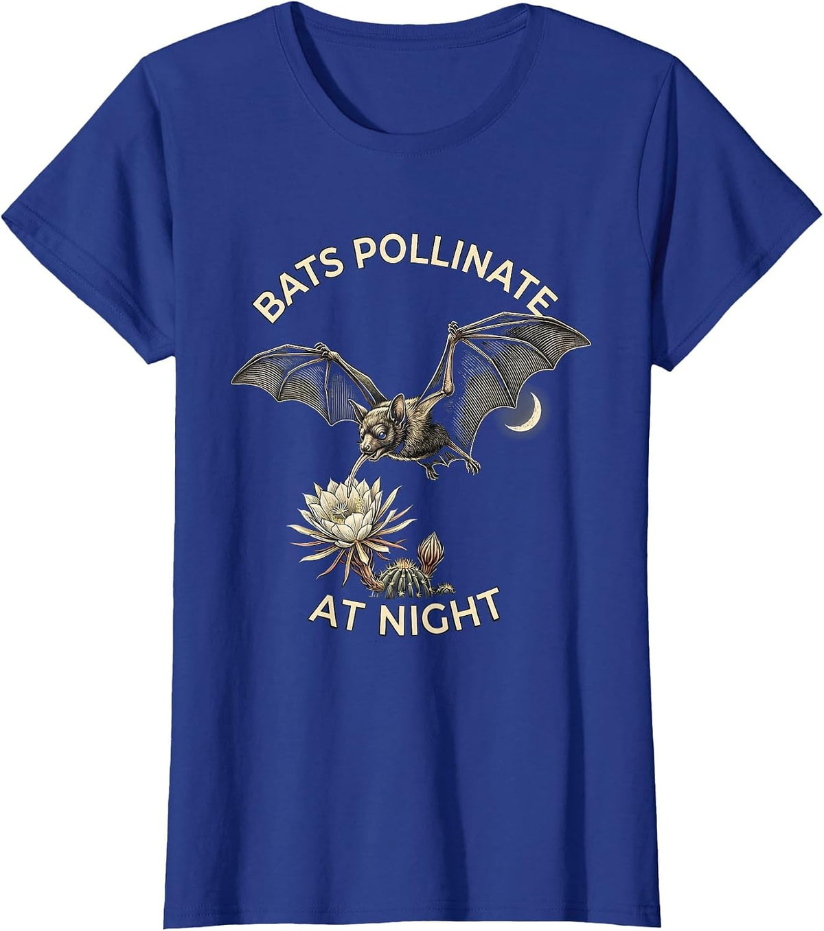 Women's Bats Pollinate At Night Vintage Bat Lover Nature T-Shirt - Royal Blue