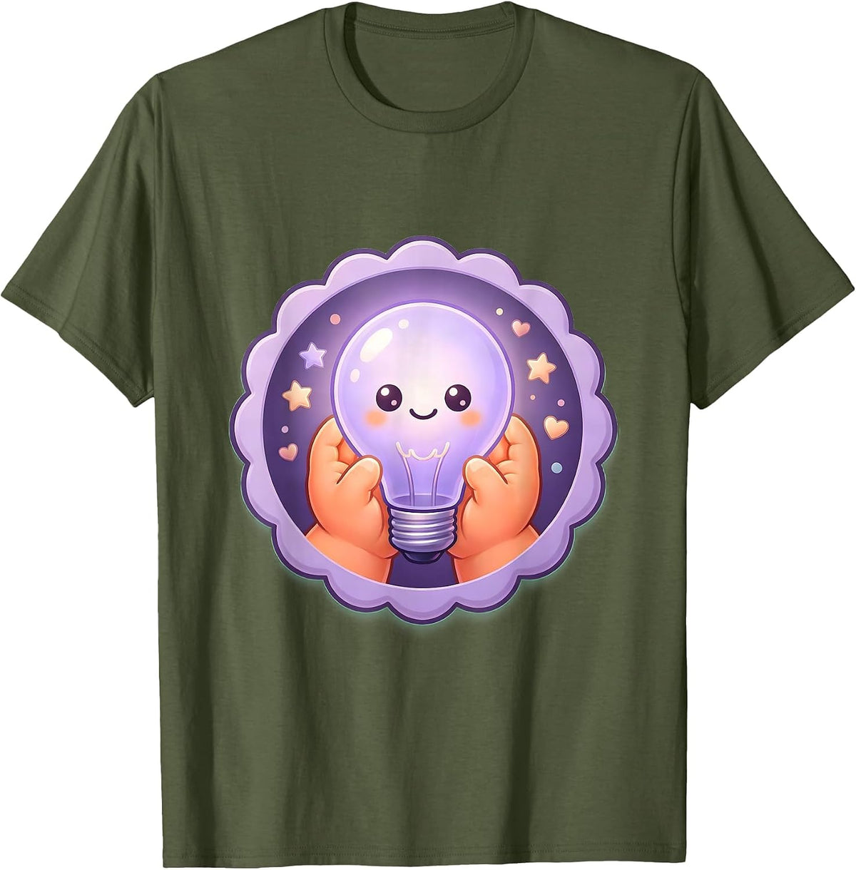 Sped Teacher Glowing Lightbulb Hands Graphic T-Shirt - Olive Green