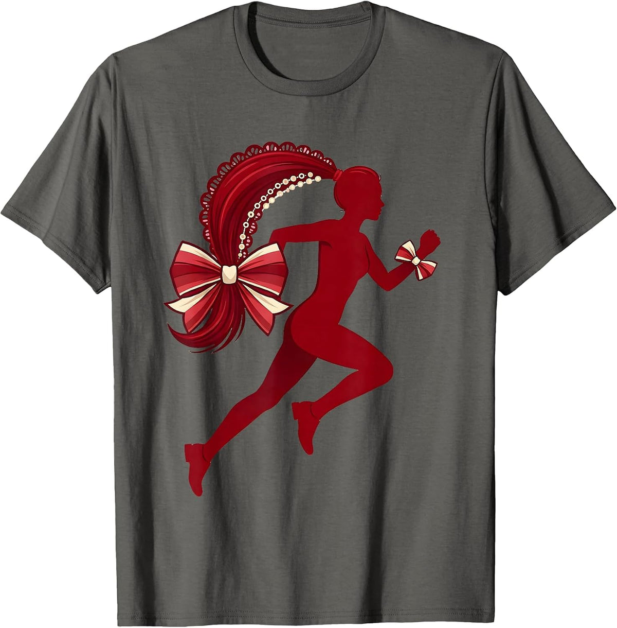 Sprinting Runner Flying Ponytail Track Graphic T-Shirt - Asphalt Grey