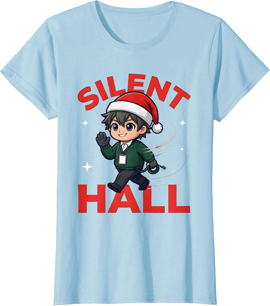 Women's SILENT HALL Funny School Staff Christmas Humor T-Shirt - Baby Blue