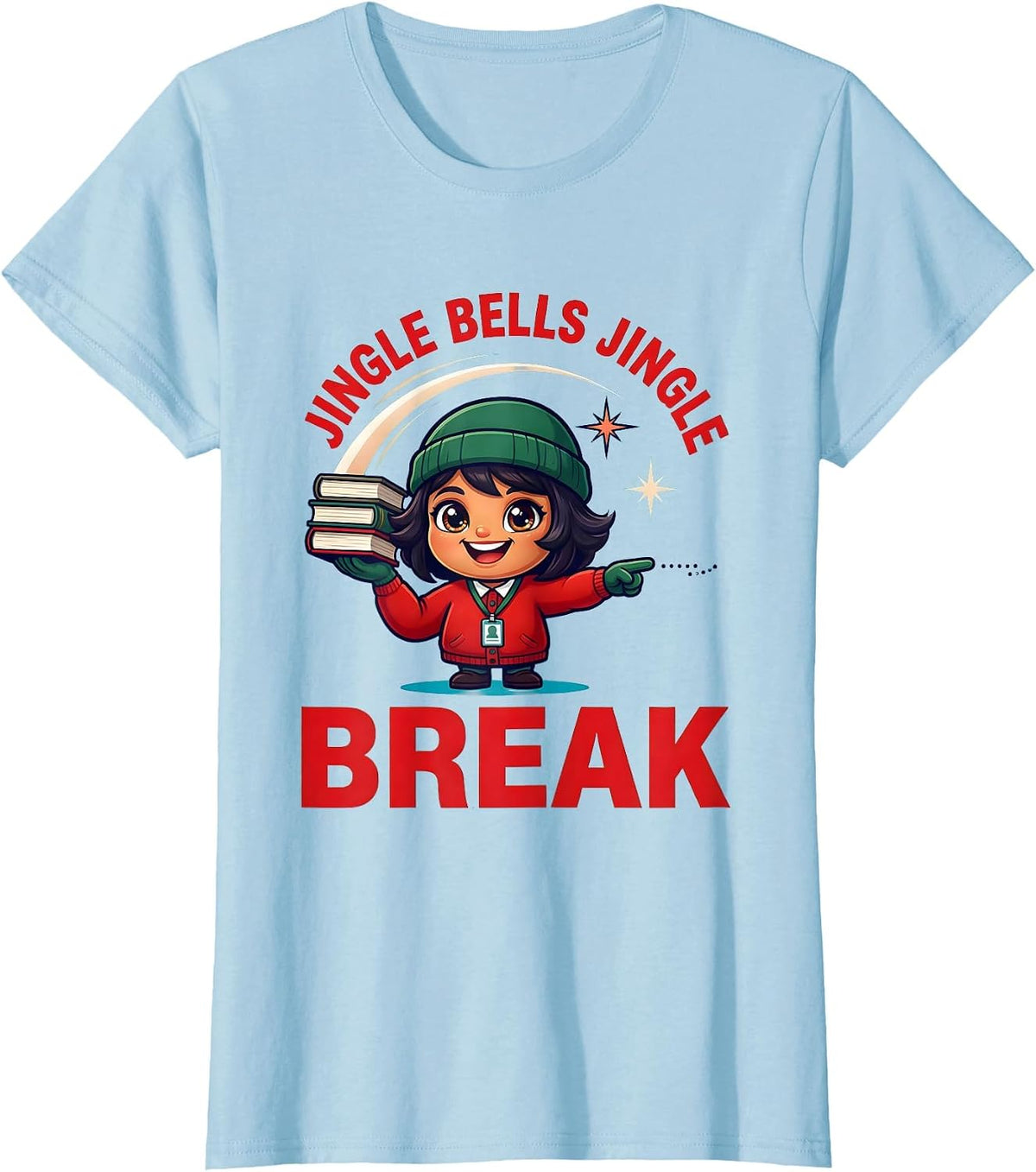 JINGLE BELLS JINGLE BREAK Funny School Staff Christmas T-Shirt - Baby Blue