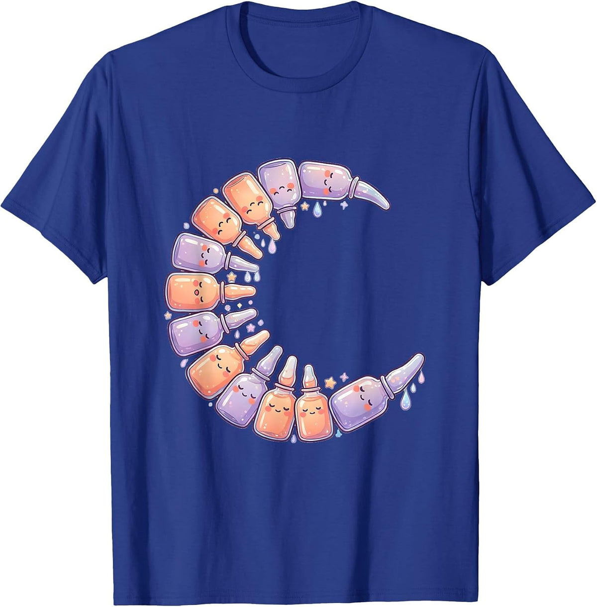 K-Beauty Moon Skincare Ampoule Crescent Illustration T-Shirt - Royal Blue