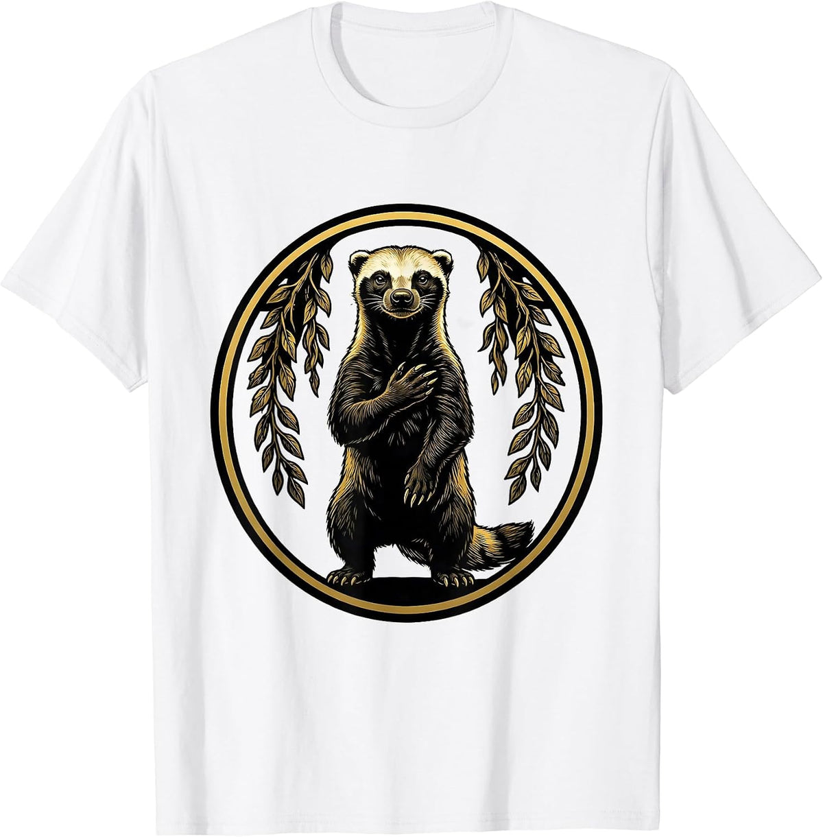 Men's Honey Badger Medallion Fearless Animal Lover Humor T-Shirt - White