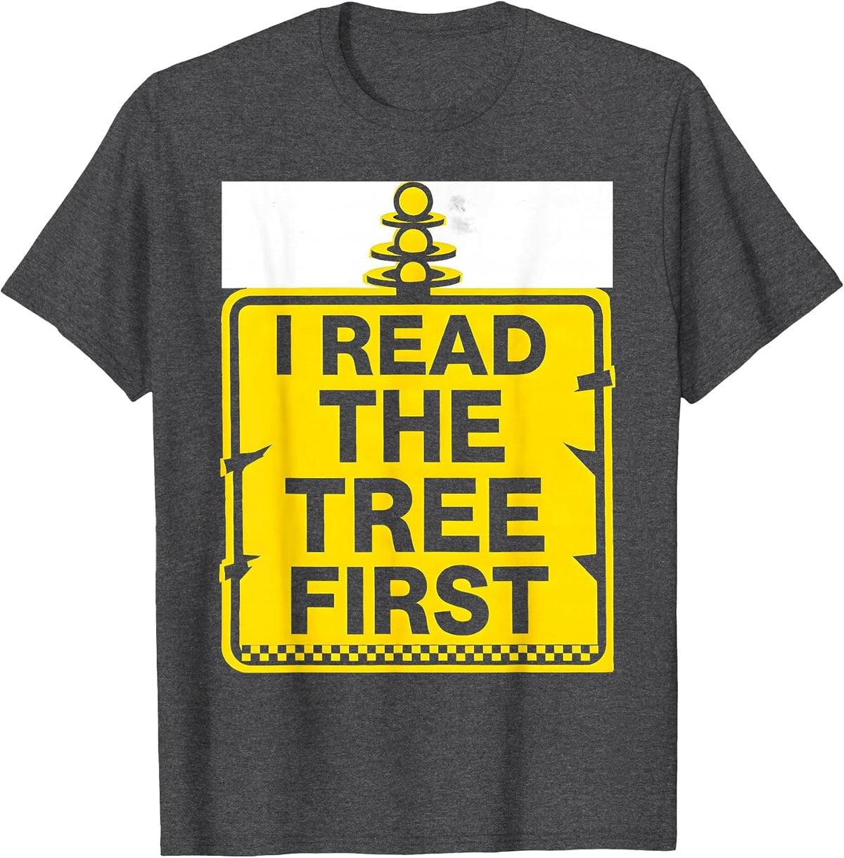 Men's I Read The Tree First Stencil Graphic Drag Racing Checkered T-Shirt - Dark Heather Grey
