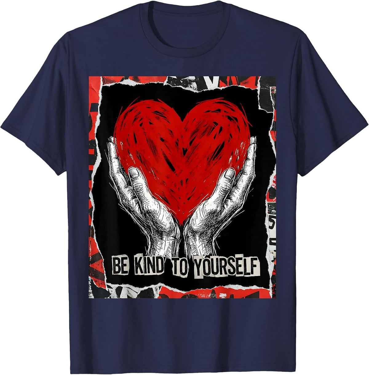Be Kind to Yourself Mental Health Matters Design T-Shirt - Navy Blue