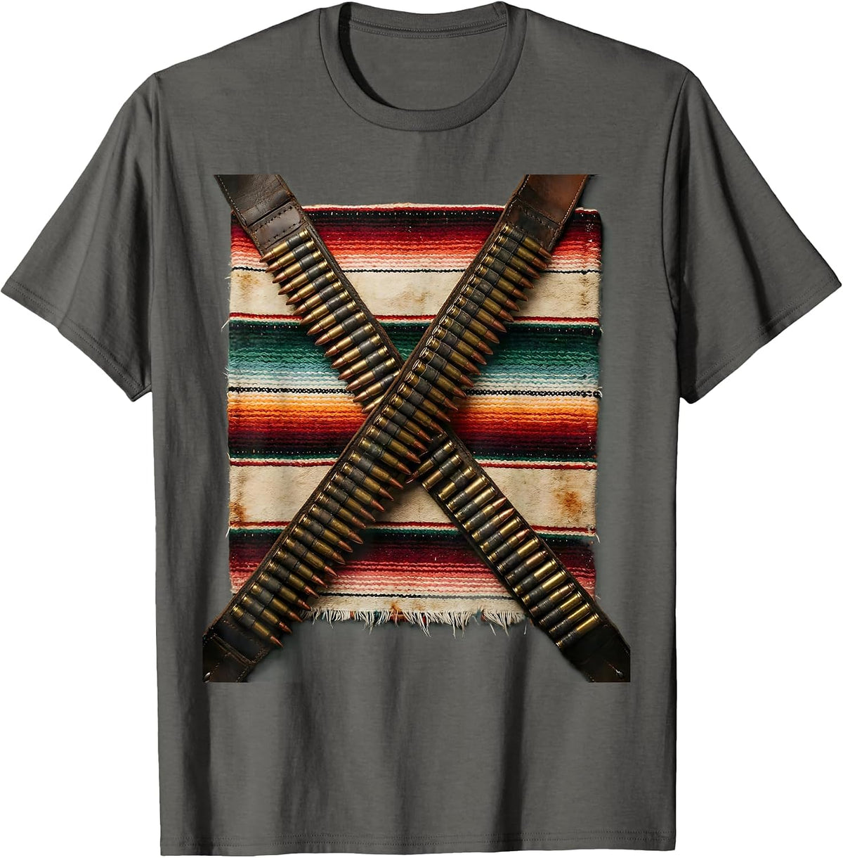 Men's Mexican Bandolier and Serape Crossed Design T-Shirt - Asphalt Grey