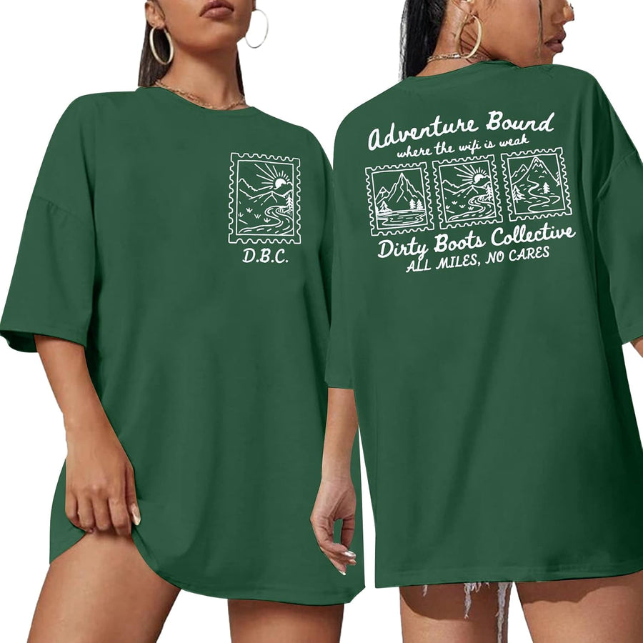 Oversized Shirt Women in My Camping Era T-Shirt Summer Adventure Graphic Summer Vacation Casual Short Sleeve Tops - Dark