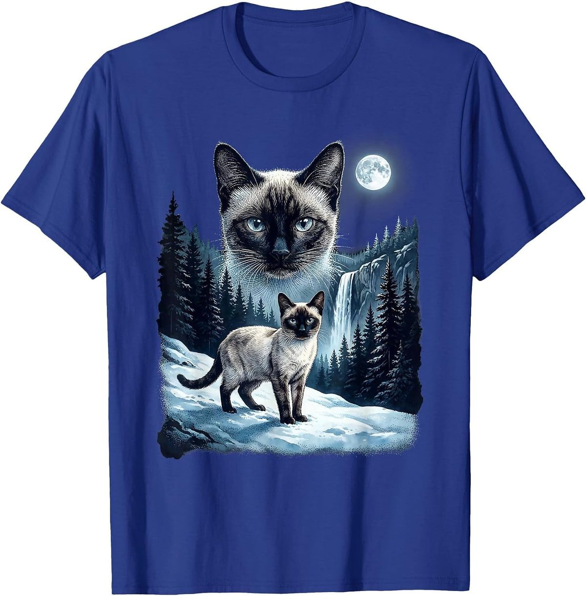 Siamese Cat Moonlit Ridge 90's Retro T-Shirt - Royal Blue