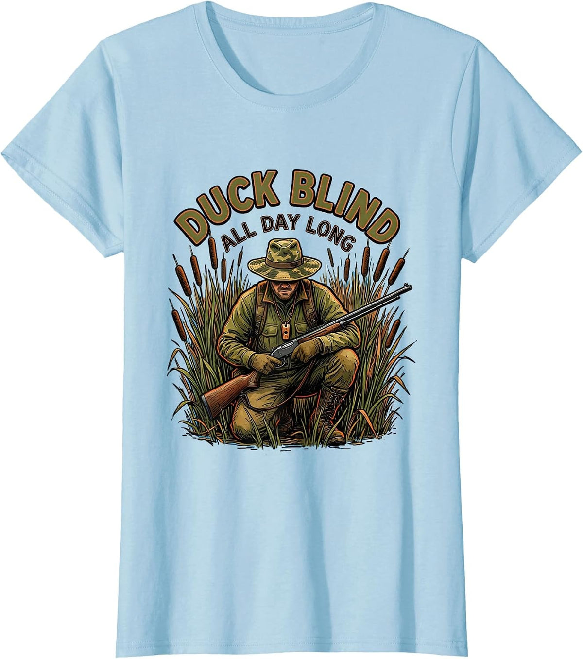 Women's Duck Blind All Day Long Hunting Design T-Shirt - Baby Blue