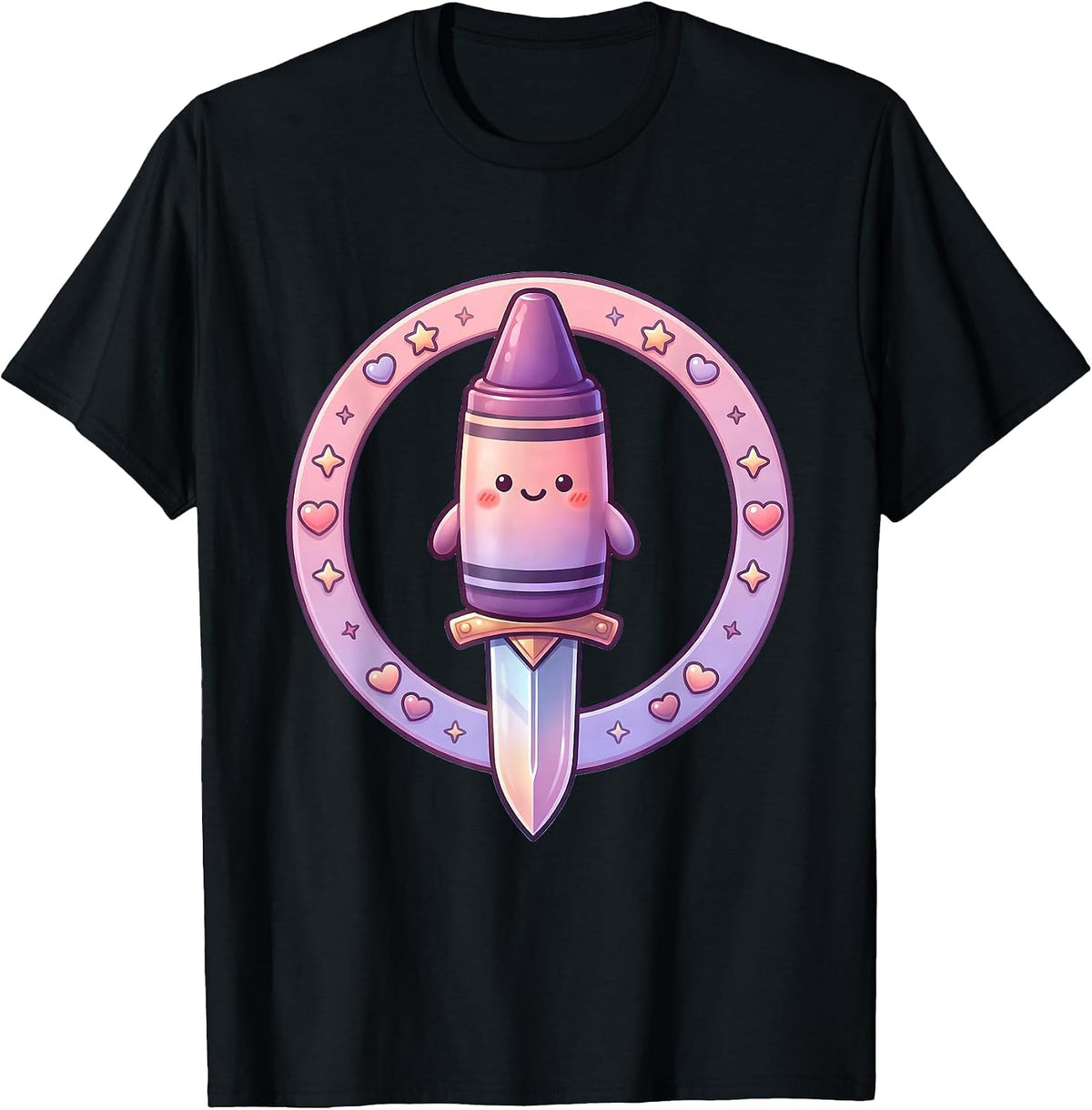 Men's Crayon Sword Sharpened Art Graphic Design T-Shirt - Black