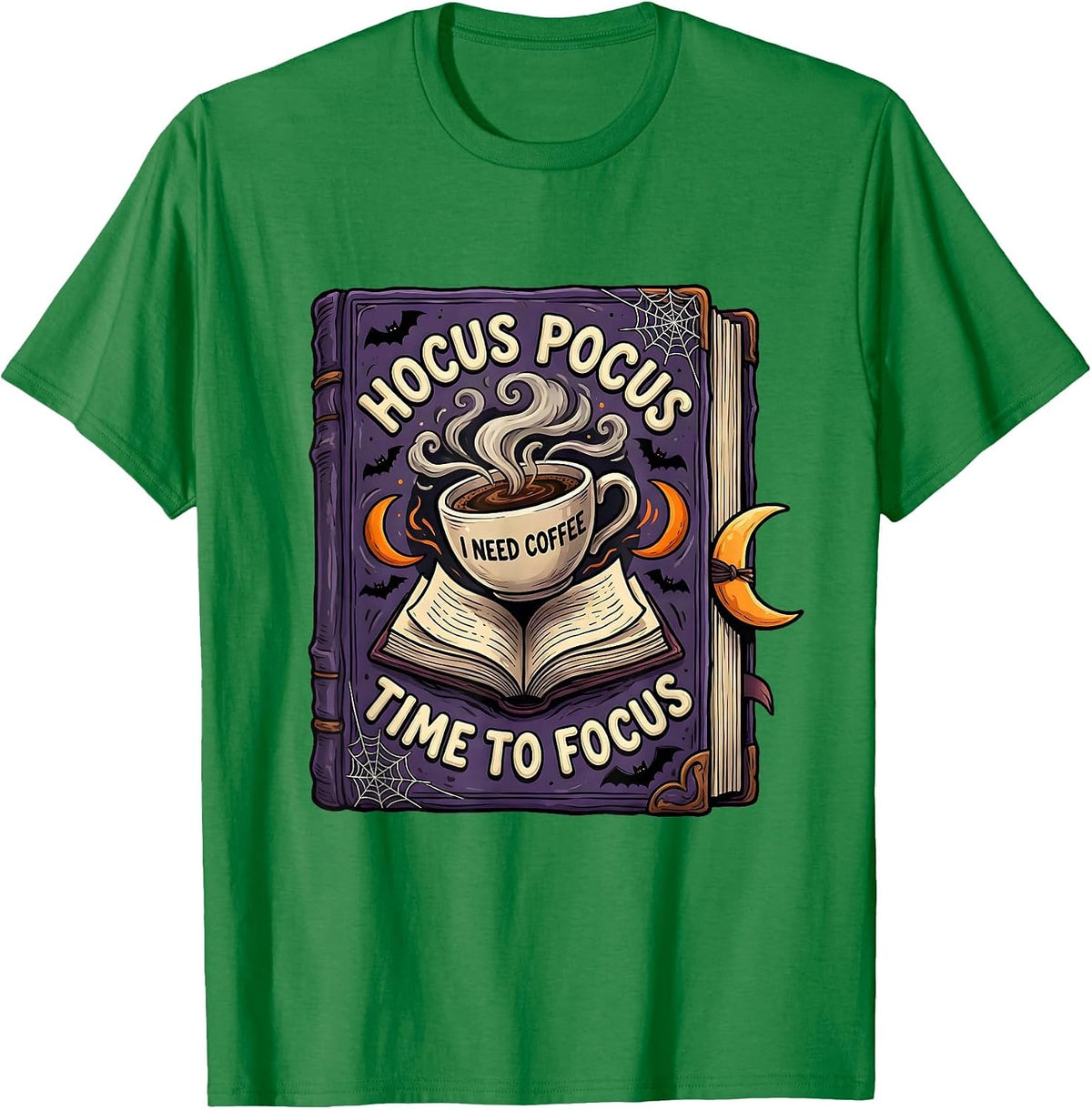 Men's Hocus Pocus I Need Coffee To Focus Teacher Halloween T-Shirt - Kelly Green