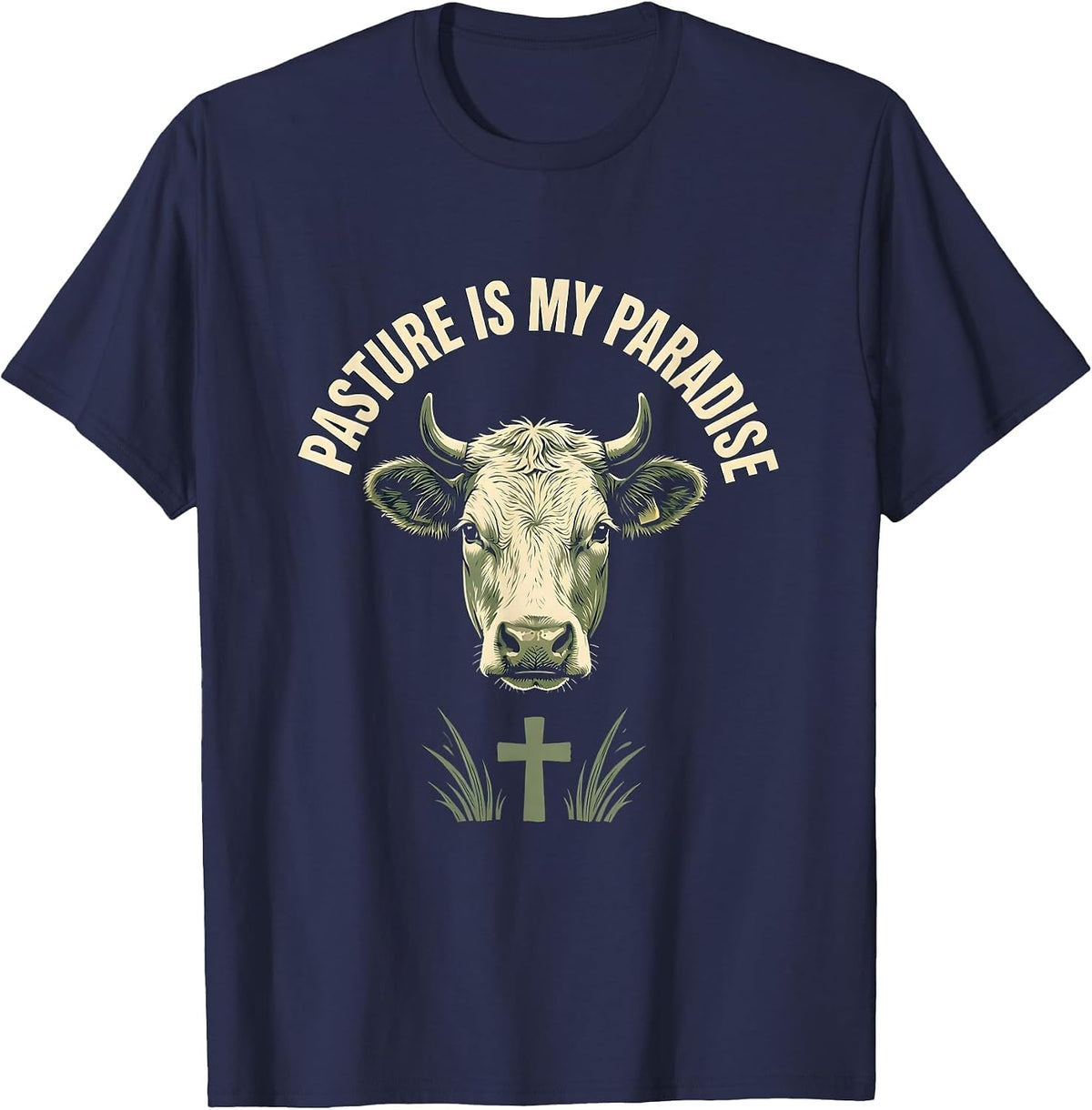 Pasture Is My Paradise Cow Lover Design T-Shirt - Navy Blue