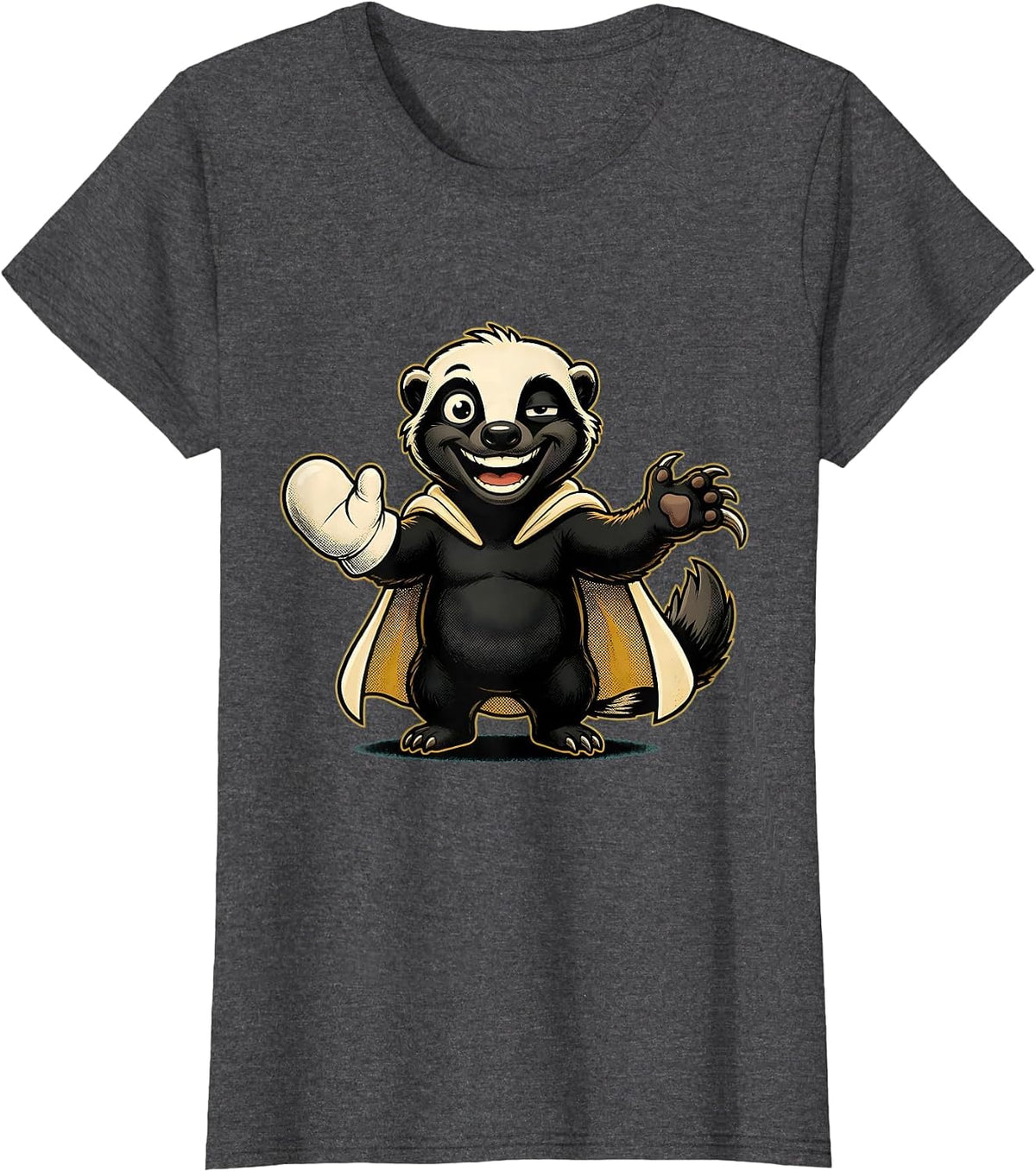 Women's Rubber-Hose Honey Badger Cartoon Funny Animal Lover T-Shirt - Dark Heather Grey